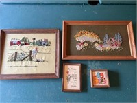 4 Vintage needlepoint framed art