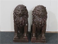 PAIR OF SITTING LIONS - 29" HIGH