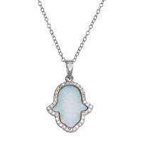 Sterling Silver- Created Opal Hamsa Hand Necklace