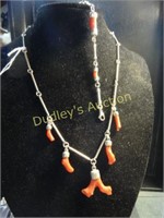 Sterling & Coral Necklace And Bracelet Set