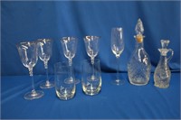 Glass lot, four gold rim crystal 8.25" glasses,