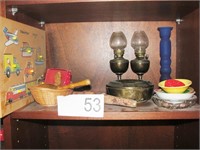 Eclectic Grouping of Collectibles Shelf Contents