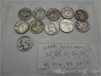 11 Silver Washington Quarters, 1935-1964