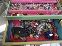 1960S Jewelry Box W/ Assort Sterling, Buttons, Ros
