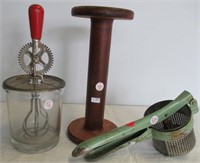 Hand Press, Mixer, & Wood Spool.