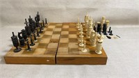 Antique carved bone chess set