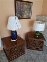 2 MATCHING END TABLES W/ STORAGE, LAMPS & PICTURE