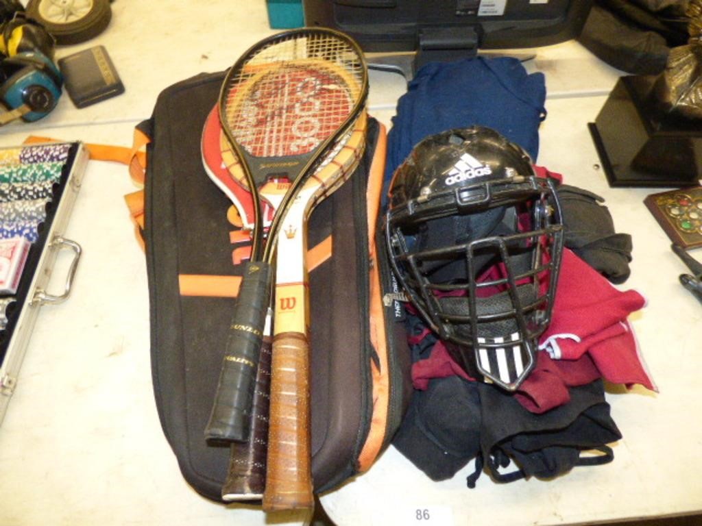 TENNIS RACKETS & WORK SEVERAL APRONS