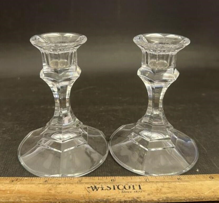 (SET)GLASS CANDLESTICK HOLDERS