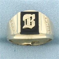 B Initial Onyx Signet Ring in 10k Yellow Gold