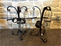 (2) Wrought Iron Candle Holders, Glass Cups