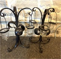 (2) Wrought Iron Candle Holders, Glass Cups