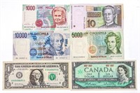GROUP OF SIX UNC NOTES - CANADA - ITALY