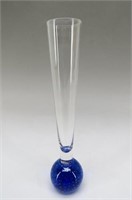 Blue Weighted Mid-Century Art Glass Bud Vase