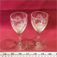 Pair Of Rose Pattern Sherry Glasses (Vintage)