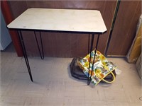 Vintage metal leg table and bags