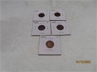 (5) late 1800s Indian Head Pennies cents coins