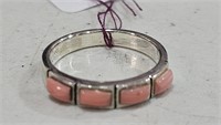 Sterling Silver Ring w/ Pink coral Stones sz 7.75