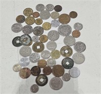 Bag w/ Approximately 50 Foreign Coins