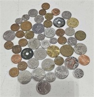 Bag w/ Approximately 50 Foreign Coins