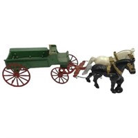 Cast Iron Dbl Horse Team and Wagon