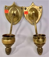 Brass candle brackets, 4" back plate, 6" tall, Glo