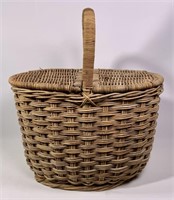 Wicker picnic basket, double lids, 14" x 21.5" x