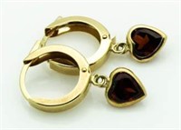 10kt Gold Garnet Heart Earrings