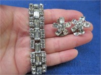 vintage rhinestone elastic bracelet & earrings