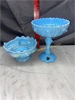 Fenton blue candy stand and hobnail epergne base