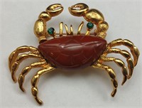 Carved Jasper Fun Crab Pin