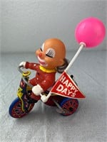 Vintage Tin Bicycle Clown “Happy Days” Collectible