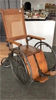 1800's Antique wheel chair, all wood Large wheels,