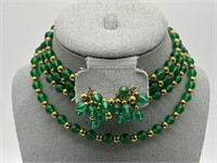 Vintage German Satin Green Necklace Set