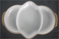 Fire King Gold Trim Milk Glass Divided Tray