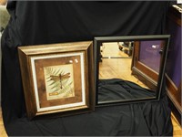 Three framed pieces including a botanical