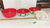 Red xmas bowls, tupperware measuring cup