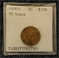1908- S XF Indian one cent coin