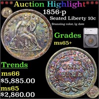 *Highlight* 1856-p Seated Liberty 10c Graded ms65+