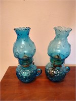 2 Moon & Star Blue Glass Oil lamps