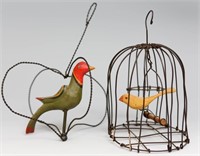 Two Folk Art Bird in Cages