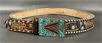 Men's 38" Leather Belt w/ Native Themed Buckle