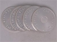 H- (5) 1 Troy Oz .999 Fine Silver Rounds