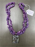 AMETHYST NUGGET NECKLACE W/ STERING ABELONE