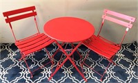 66-(RED) ROUND FOLDING BISTRO TABLE & (2) CHAIRS