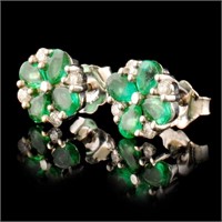 3.00ct Emerald & 0.40ct Diam Earrings 14K Gold