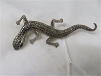 STERLING SILVER AND MARCASITE LIZARD BROOCH 3.5"