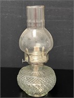Antique Clear Glass Diamond Pattern Oil Lamp
