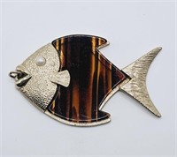 Vintage Gold Tone Faux Tortoise Shell Fish Pendant