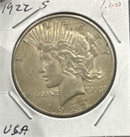 1922 S US Silver Peace Dollar